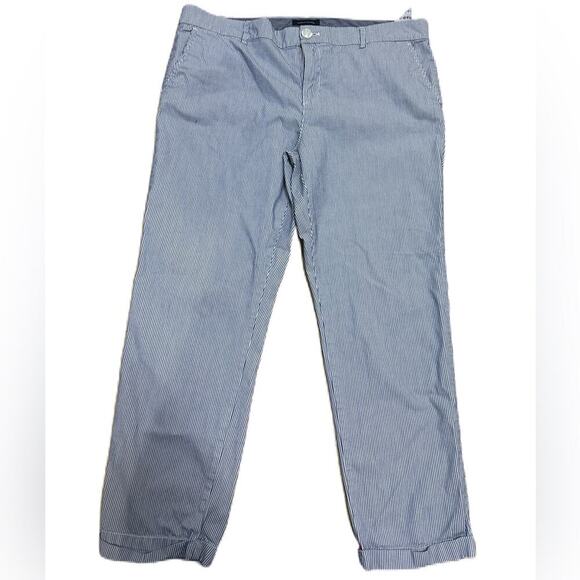 Tommy Hilfiger Pants Womens Ankle A La Cheville Blue White Seersucker Striped 14 - Picture 1 of 6